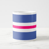 Leuke Kleurrijke Helderroze Wit Blauw Racing Strip Grote Koffiekop (Voorkant)