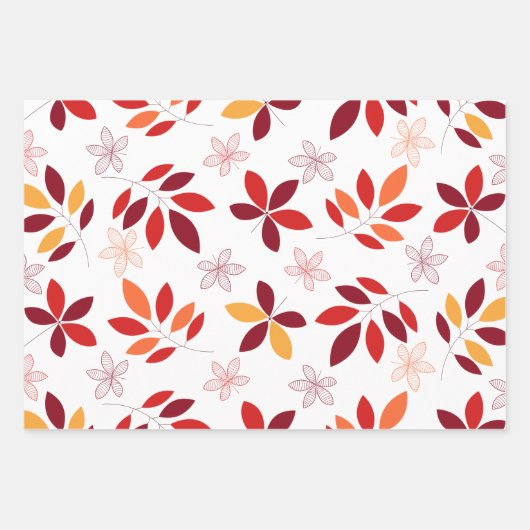 Leuke & Kleurrijke Herfst bladeren Patroon Set van Inpakpapier Vel (Voorkant 2)