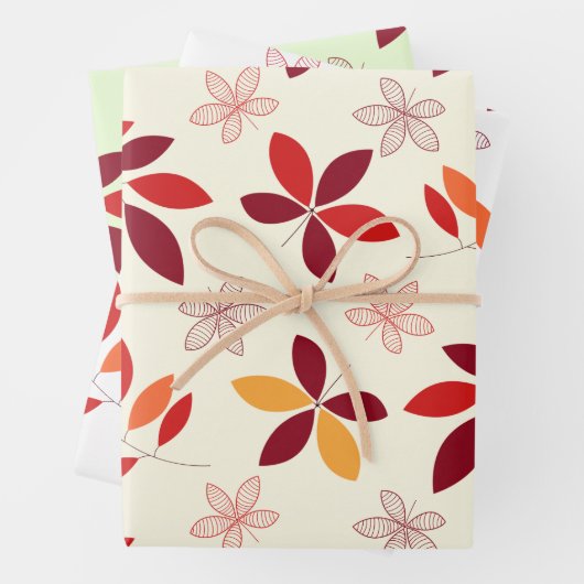 Leuke & Kleurrijke Herfst bladeren Patroon Set van Inpakpapier Vel (In situ)