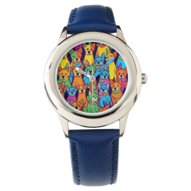 Leuke kleurrijke honden gelukkige honden horloge (Voorkant)