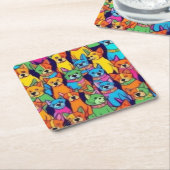 Leuke kleurrijke honden gelukkige honden kartonnen onderzetters (Schuin)