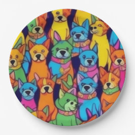 Leuke kleurrijke honden gelukkige honden papieren bordje