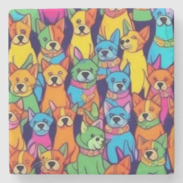 Leuke kleurrijke honden gelukkige honden stenen onderzetter