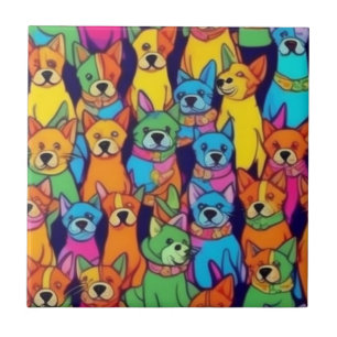 Leuke kleurrijke honden gelukkige honden tegeltje