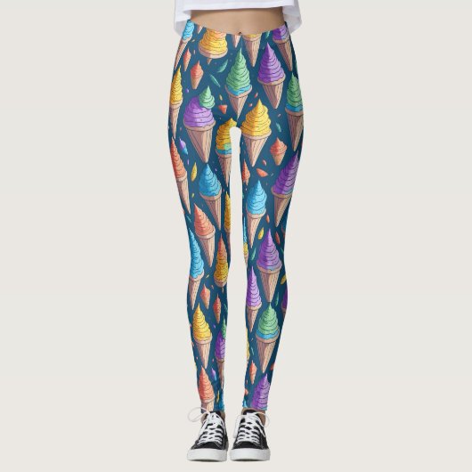 Leuke kleurrijke Ice Cream Cone Sweet Dessert Patt Leggings (Voorkant)