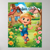 Leuke Kleurrijke Joyful Garden Girl AI Poster (Voorkant)
