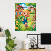 Leuke Kleurrijke Joyful Garden Girl AI Poster (Thuiskantoor)