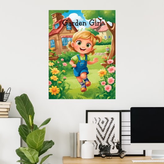Leuke Kleurrijke Joyful Garden Girl AI Poster (Thuiskantoor)