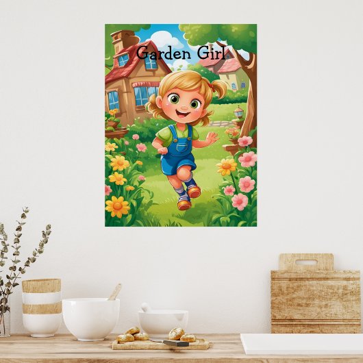 Leuke Kleurrijke Joyful Garden Girl AI Poster (Keuken)