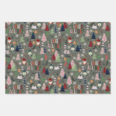 Leuke kleurrijke kabouters kerstboom feestelijk inpakpapier vel (Voorkant 3)