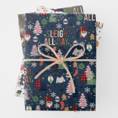 Leuke kleurrijke kabouters kerstboom feestelijk inpakpapier vel (In situ)