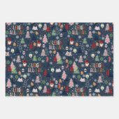 Leuke kleurrijke kabouters kerstboom feestelijk inpakpapier vel (Voorkant)