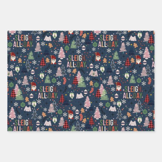 Leuke kleurrijke kabouters kerstboom feestelijk inpakpapier vel (Voorkant)