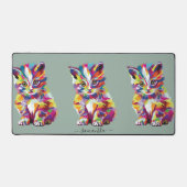 Leuke kleurrijke kat illustratie op salie groen bureaumat (Voorkant)