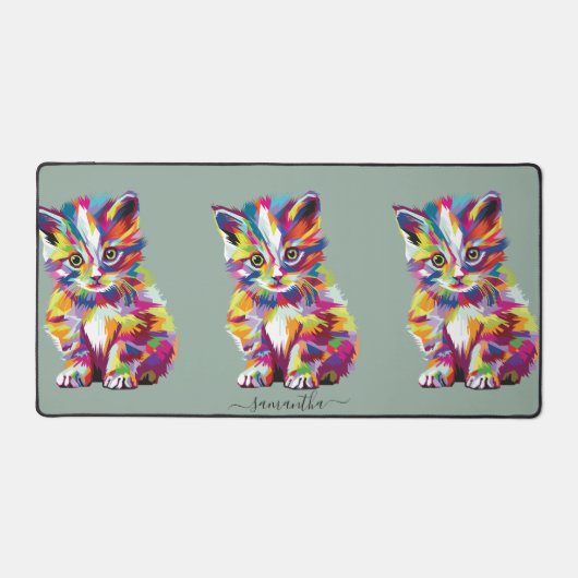 Leuke kleurrijke kat illustratie op salie groen bureaumat (Voorkant)
