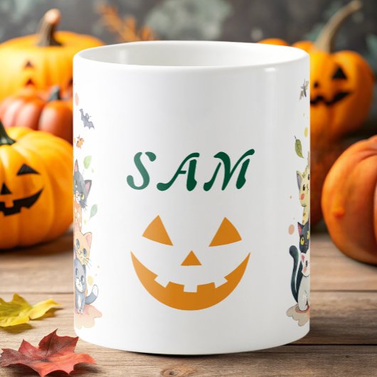 Leuke kleurrijke katten in pompoen gepersonaliseer koffiemok