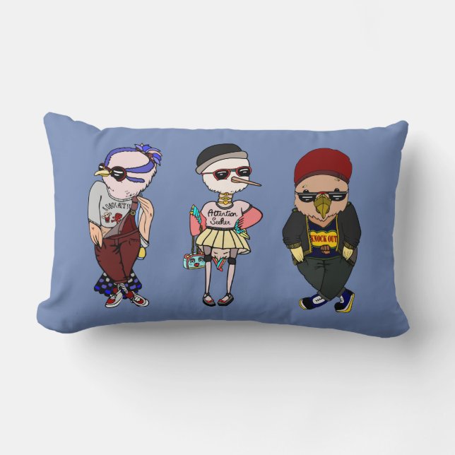 Leuke kleurrijke kawaii vogels dragen kleding kussen (Voorkant)