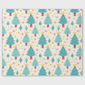 Leuke kleurrijke kerstbomen cadeaupapier (Vlak)