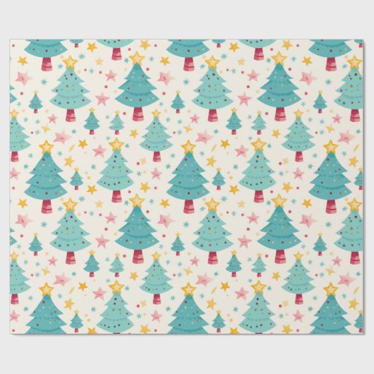 Leuke kleurrijke kerstbomen cadeaupapier (Vlak)