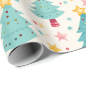 Leuke kleurrijke kerstbomen cadeaupapier (Rol Hoek)