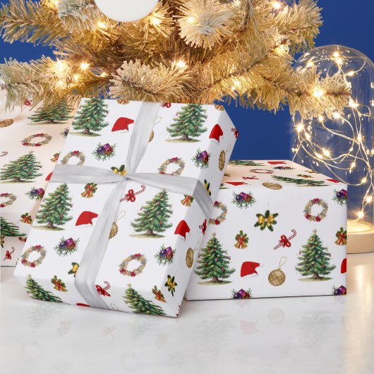 Leuke kleurrijke kerstboom en ornamenten Santa Cadeaupapier (Feestdagen)
