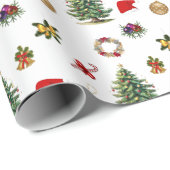 Leuke kleurrijke kerstboom en ornamenten Santa Cadeaupapier (Rol Hoek)
