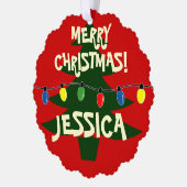 Leuke kleurrijke kerstboom lampen papier ornament kaart (Links)