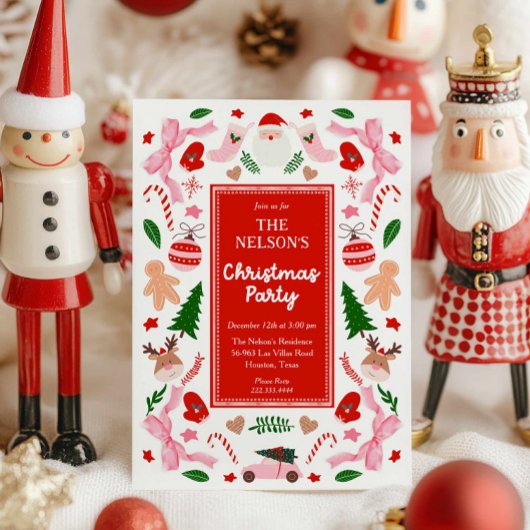 Leuke kleurrijke kerstfeest uitnodiging