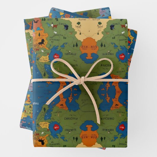 Leuke kleurrijke kinder wereldkaart inpakpapier vel (In situ)