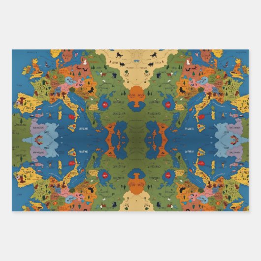 Leuke kleurrijke kinder wereldkaart inpakpapier vel (Voorkant)