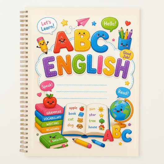 Leuke Kleurrijke Kinderen ABC Engels Leren Planner (Voorkant)