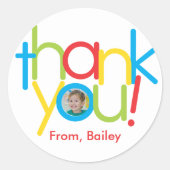 Leuke kleurrijke kinderen verjaardag foto dank u ronde sticker (Voorkant)