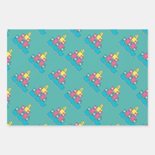 Leuke kleurrijke lama alpaca dieren blauwgroen inpakpapier vel (Voorkant 3)