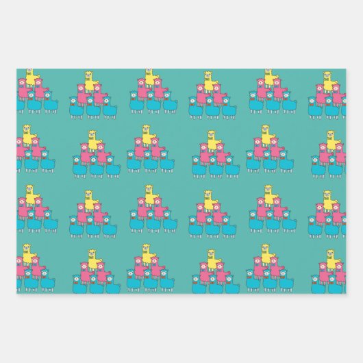 Leuke kleurrijke lama alpaca dieren blauwgroen inpakpapier vel (Voorkant 2)