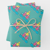 Leuke kleurrijke lama alpaca dieren blauwgroen inpakpapier vel (In situ)