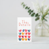 Leuke kleurrijke liefdesharten bruiloft De details Informatiekaartje (Staand voorkant)