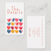 Leuke kleurrijke liefdesharten bruiloft De details Informatiekaartje (Voorkant / Achterkant)