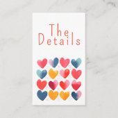 Leuke kleurrijke liefdesharten bruiloft De details Informatiekaartje (Voorkant)