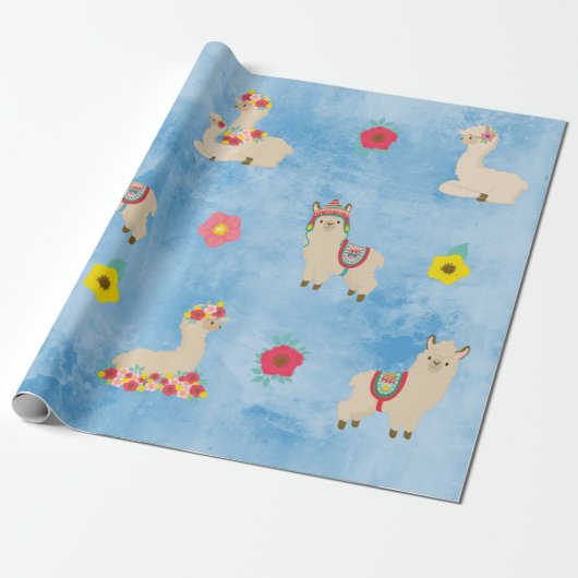 Leuke Kleurrijke Llama Alpaca Trendy Populair Cadeaupapier (Uitgerold)
