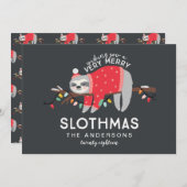 Leuke kleurrijke luiaard kerst feestdagenkaart (Voorkant / Achterkant)