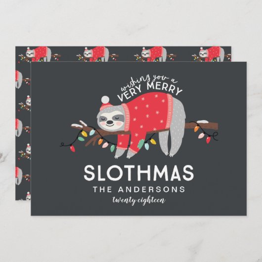 Leuke kleurrijke luiaard kerst feestdagenkaart (Voorkant / Achterkant)