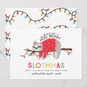 leuke kleurrijke luiaard kerst feestdagenkaart (Voorkant / Achterkant)