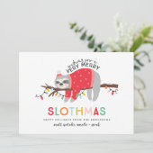 leuke kleurrijke luiaard kerst feestdagenkaart (Staand voorkant)