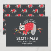 Leuke kleurrijke luiaard kerst feestdagenkaart (Voorkant / Achterkant)