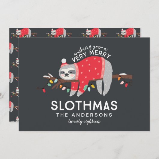 Leuke kleurrijke luiaard kerst feestdagenkaart (Voorkant / Achterkant)