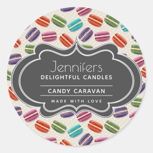 Leuke Kleurrijke Macarons Patroon Kaars Zeep Geur Ronde Sticker (Voorkant)