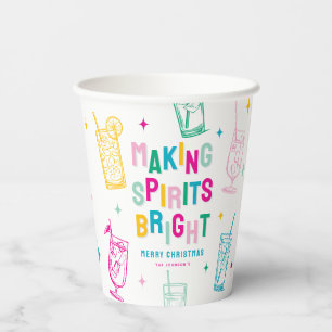 Leuke Kleurrijke 'Making Spirits Bright' Kerstmis Papieren Bekers
