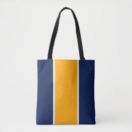 Leuke kleurrijke marineblauw geel witte racestrepe tote bag