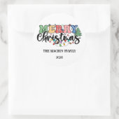 Leuke, kleurrijke Merry Christmas Gepersonaliseerd Ronde Sticker (Tas)