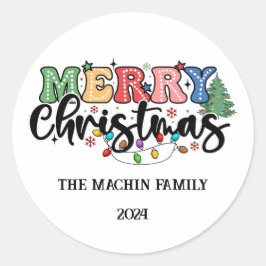 Leuke, kleurrijke Merry Christmas Gepersonaliseerd Ronde Sticker